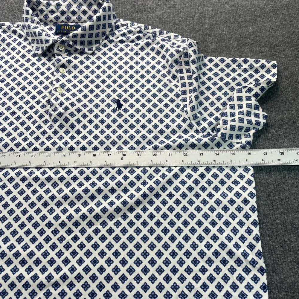 Polo Ralph Lauren Polo Men XL White Blue Geometric Medallion Classic Fit Cotton